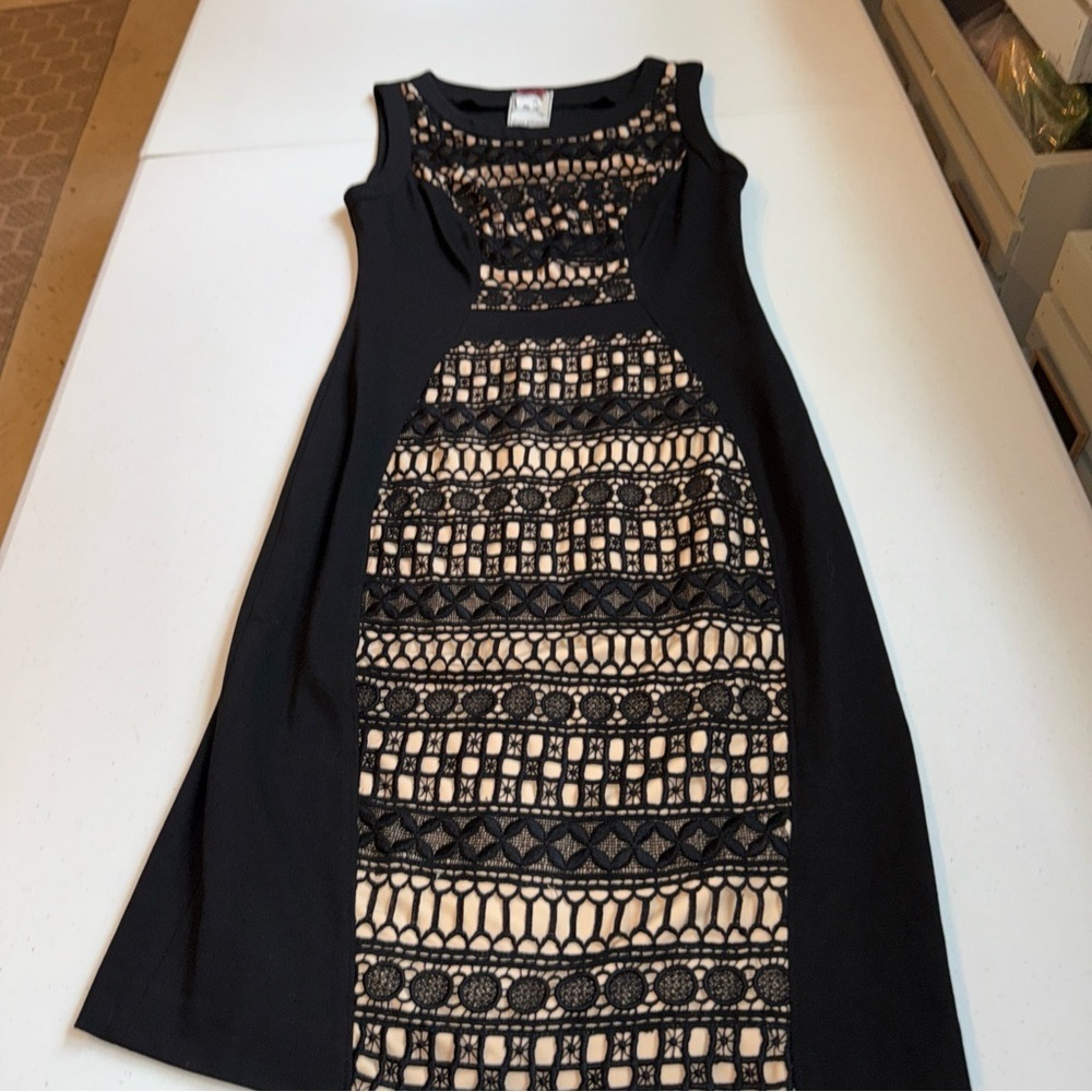 Yoana Baraschi Anthropologie Dress Size 4‎ Black Lace Embroidered Sleek sexy